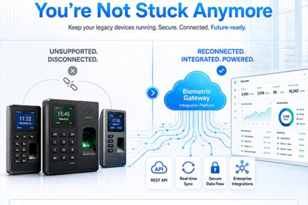 A modern biometric fingerprint scanner used for employee time and attendance management