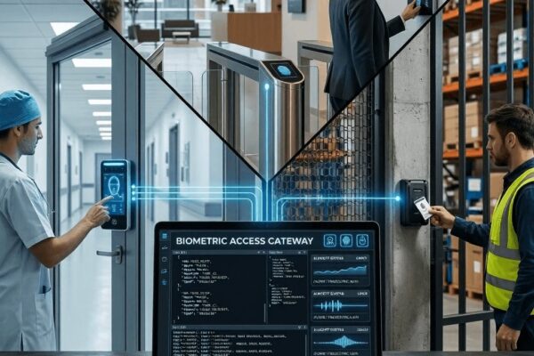 Biometric access control gateway connecting fingerprint, facial recognition, and access devices across industries